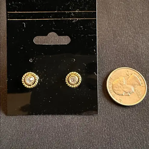 San Tropez NWOT goldtone pierced CZ bezel set earrings w/ jacket Gold