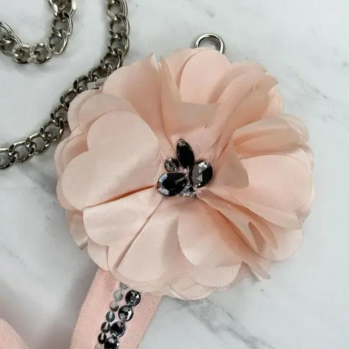 New York & Company Pink Flower Chain Link Belt Silver Tone Large/XL (L/XL) ✨