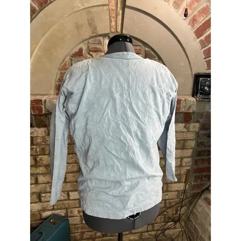 top short sleeve long sleeve top set embroidered floral Blue Size XL