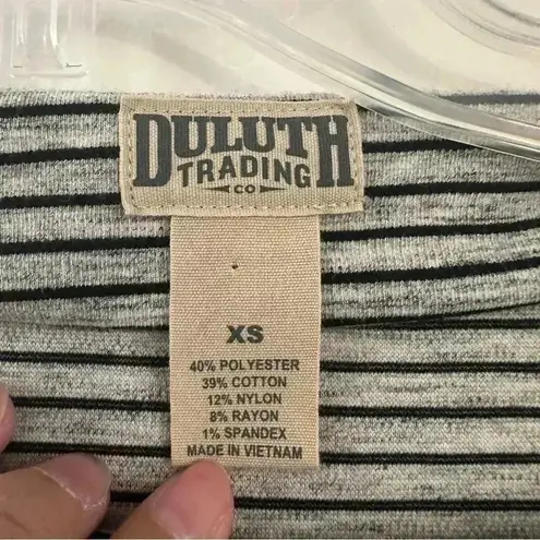 Duluth Trading Ponte Pro Dress Womens XS Black Gray Striped Knit Stretch Pockets