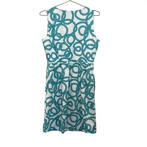 Gretchen Scott  White & Turquoise Blue Sleeveless V-Neck Pleated Dress - M