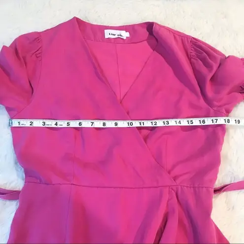 Line and Dot Cherie Mini Wrap Dress Ruffle V-Neck Short Sleeve Fuchsia Pink Medium