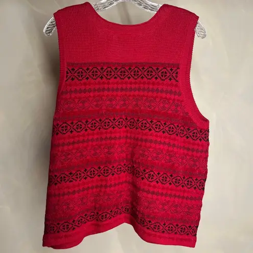 RUSS Women's Fair Isle Red Button front Sleeveless Grandma Sweater Vest |Sz:XL