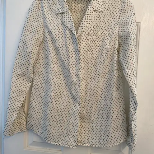 L.L.Bean  Cotton Button Up Long Sleeve Shirt White with Green accents sz 4