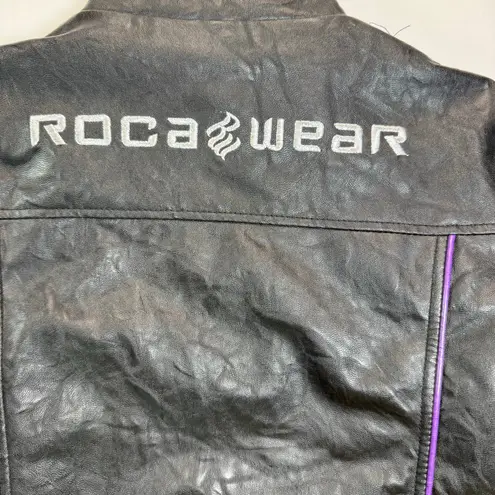 Rocawear Vtg Moto Jacket Black Purple Quilted Patch Women S XS/S Y2K Streetwear