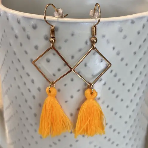 NEW! BOHO Rose Gold Geometric and Yellow Fringe Tassel Earrings