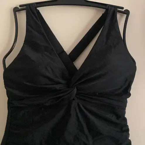 Tempt Me womens Black Twist-Front Mini swim Dress tummy control Medium NWT