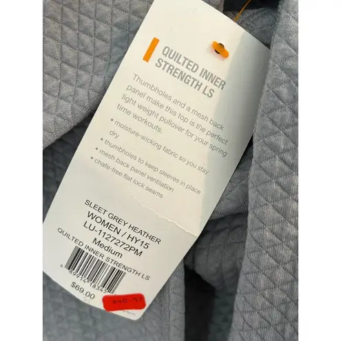 NWT Lucy Quilted Pullover Sweatshirt Medium Long sleeve Sweater Nylon Gray