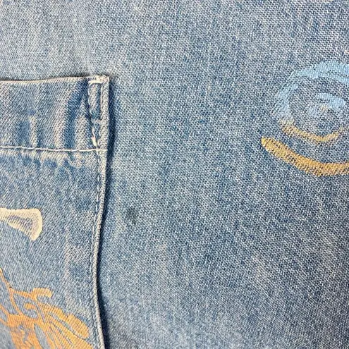 Vintage 90s Y2K Kokopelli Cactus California denim shift dress women’s S USA  Blue