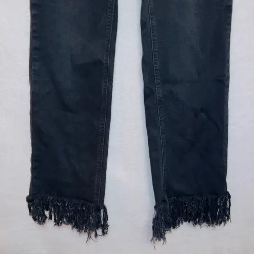 Black Label by C'EST 101 Black Wash Denim High Rise Frayed Hem Ankle Jeans