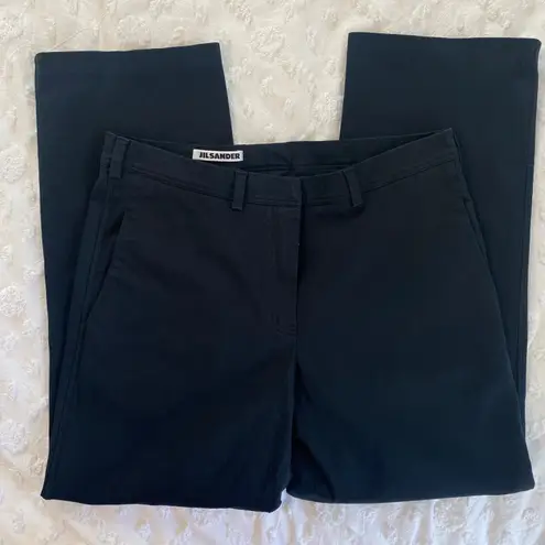 Jil Sander Womens Size 42 US 12 Dress Pants Black Straight Leg Cotton Stretch