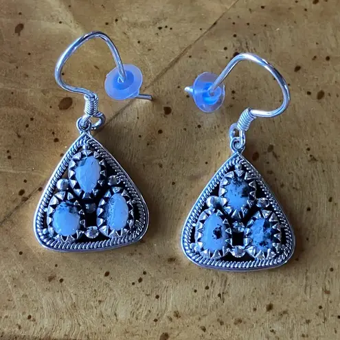 Genuine White Buffalo Sterling Silver Earrings Black