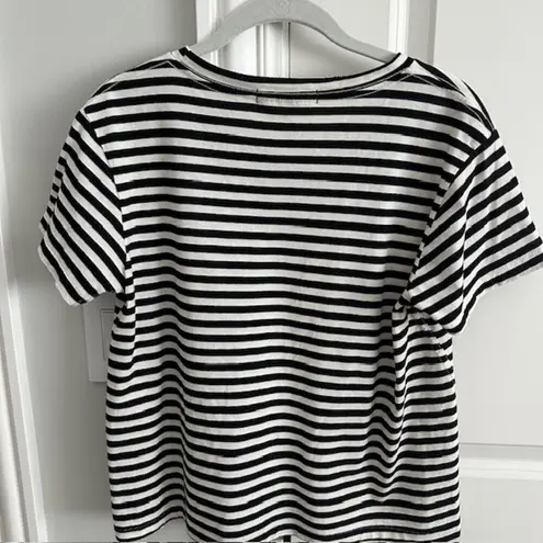 AMO Seaton Stripe Twist Tee Medium Black and White w/ Distressing