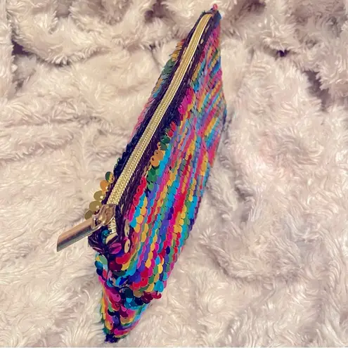 NEW Rainbow Sequin Zip Top Clutch Organizer Pouch NWOT Purple