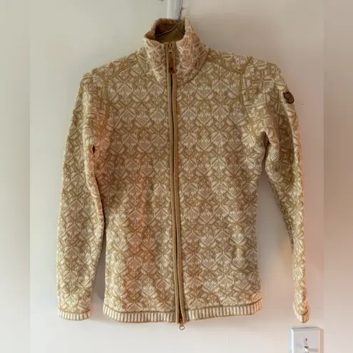 Fjallraven Snow Cardigan W in Dune Beige Yellow Size XS Wool Full Zip
