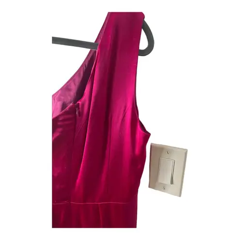 Lee NWT Sau  Preston Satin Maxi Dress One Shoulder High Slit Raspberry Size 6