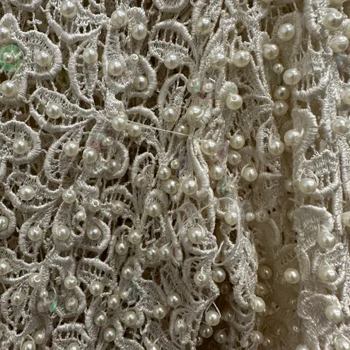 None VTG Ivory Beaded Lace Cardigan Pearl & Sequin Embellished Party Bridal NYE Glam