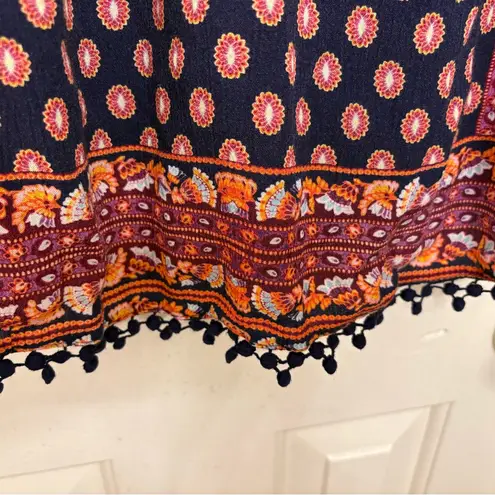 Ella Moon Bohemian Cold Shoulder Peasant Blouse S – Pom Pom Trim Festival Top Black