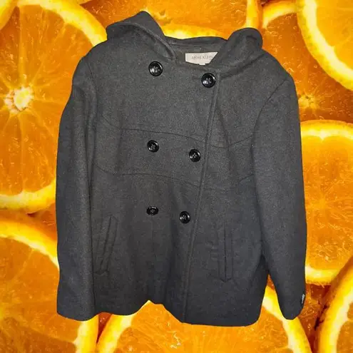 Anne Klein  Gray Wool‎ Blend Hooded Pea Coat Size 1X