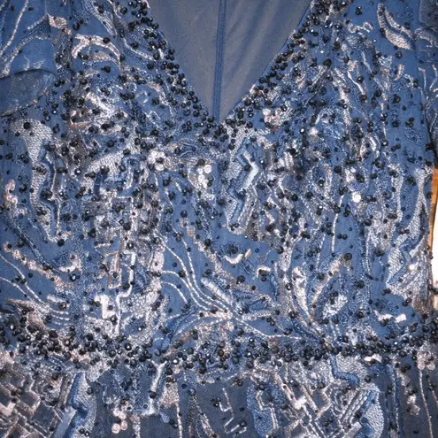 Mac Duggal 20301 Navy Embellished Illusion Butterfly Sleeve A-Line Gown 10