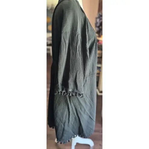 J.Crew  Size XXL Black Tassel Trim Front‎ Tie Swim Cover 100% Cotton Beach