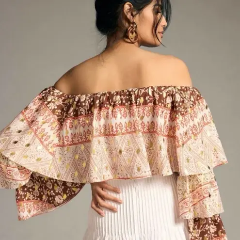 NWOT Mare Mare x Anthropologie Off The Shoulder Cropped Tiered Sleeve Blouse L White Size L