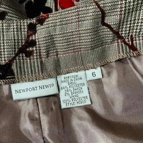 Newport News Blazer Skirt Suit Set Womens 4/6 Brown Floral Fall