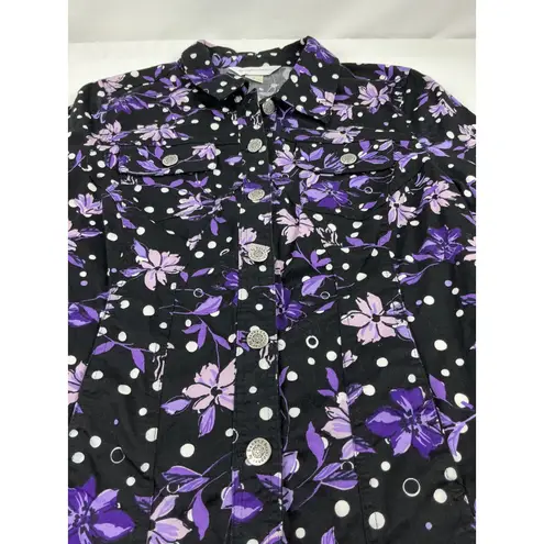 Christopher & Banks Christopher Banks Floral Polka Dot Button Down Short Sleeve Top