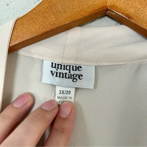 Unique Vintage Cream Button Down Long Sleeve Tie Neck Blouse 3X