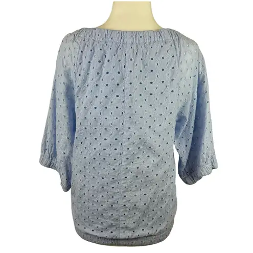 Evereve Womens Evelyn Cotton Eyelet Top in Light Blue Sz S Spring Pastel Casual