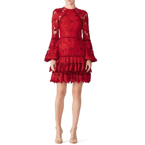 Beulah Scarlet Red Floral Lace Fransisca Mini Dress