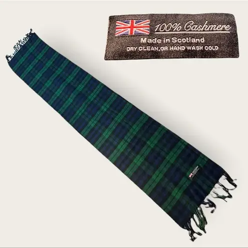 NWOT Green and Blue Plaid Scarf 100% CASHMERE warm for winter made in Scotland