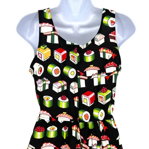 Retrolicious ModCloth Bento Box Sushi Print Sleeveless Dress Black Size Small