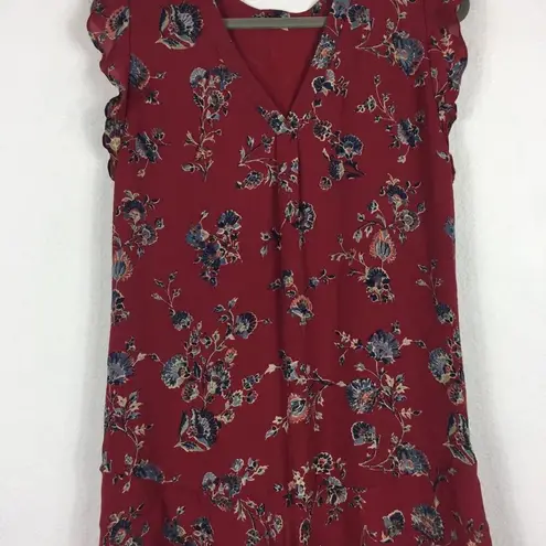 Joie  Almarie B Red Floral 100% Silk Mini Dress Medium Georgette Drop Waist