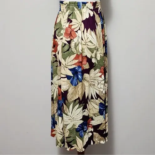 Alfred Dunner Vintage olive purple floral gauze pull-on midi skirt size 10