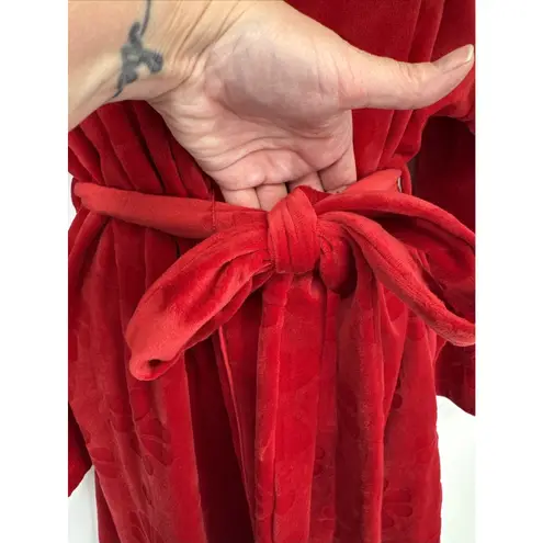 Kate Spade  Fleece Robe Womens L XL Red Flower Power Polyester Belt Pockets