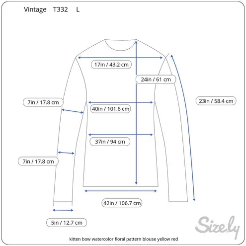 Blouse kitten bow watercolor floral pattern yellow red Blue Size L