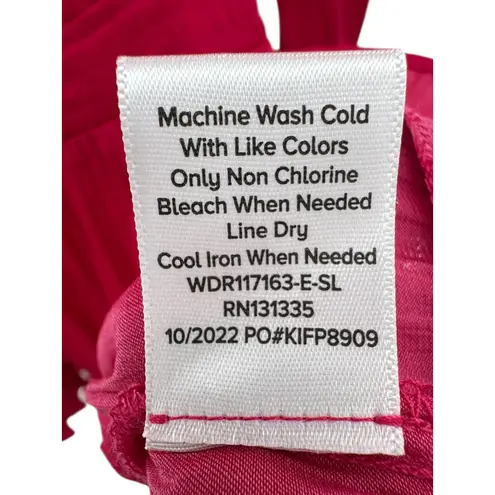 Evereve Hailey Mini Dress Fucshia Pink Barbiecore Long Sleeve Tiered Satin S