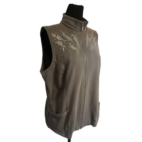 Chico's Weekends by  Studded Embellished Zip Vest‎ With  Pockets Size 1 Medium