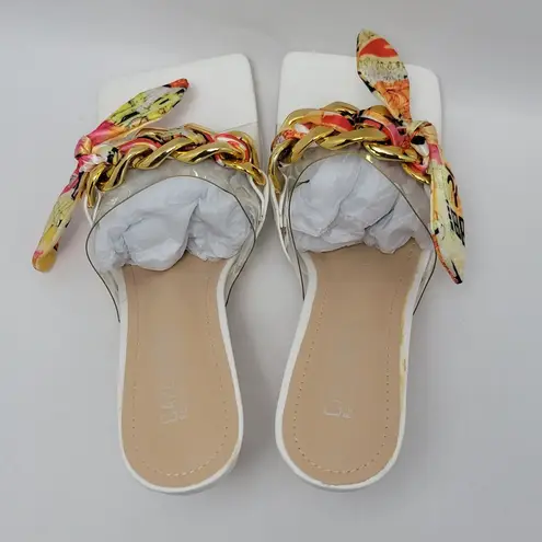 Cape Robbin Concur Heel Transparent PVC Scarf Accent Square Toe Slide White Sz 8