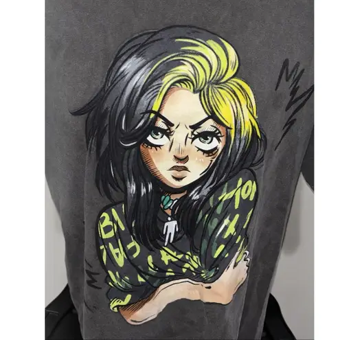 Billie Eilish Unisex Anime Graphic Crew Neck Casual Music Tee 100% Cotton Sz L