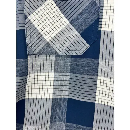 Orvis Mens Blue Plaid Button Up Shirt Short Sleeve Casual Size Large