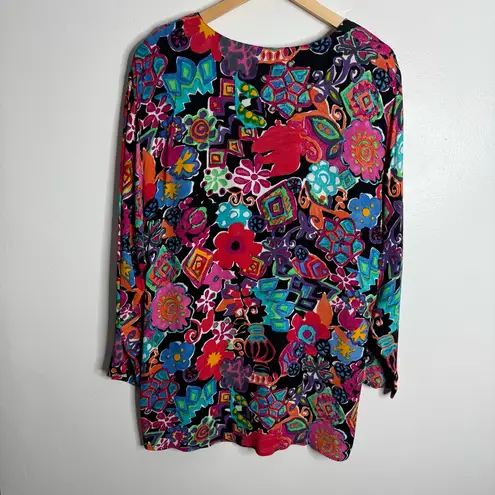 Carole Little 2 Piece Set Long Sleeve Top w/ Shorts Multicolor Size 14 Vintage Black