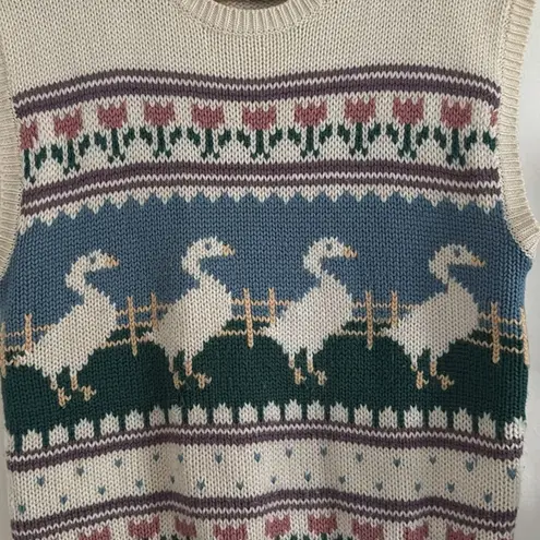 Russ Cream and Blue Animal Pattern Vest Size M