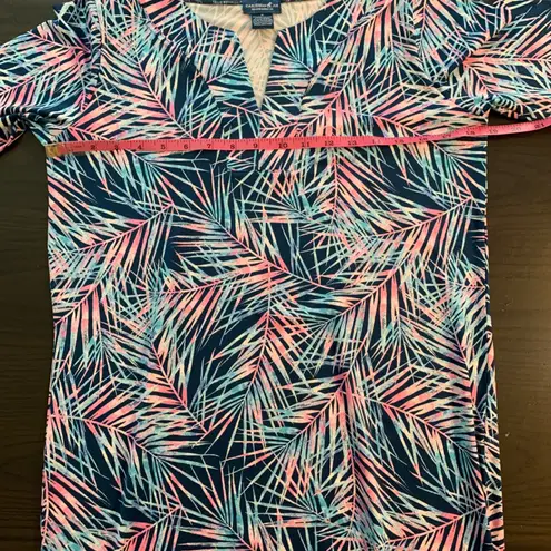 Caribbean Joe Womens Tropical Palm Print V Neck 3/4 Sleeve Dress Size S