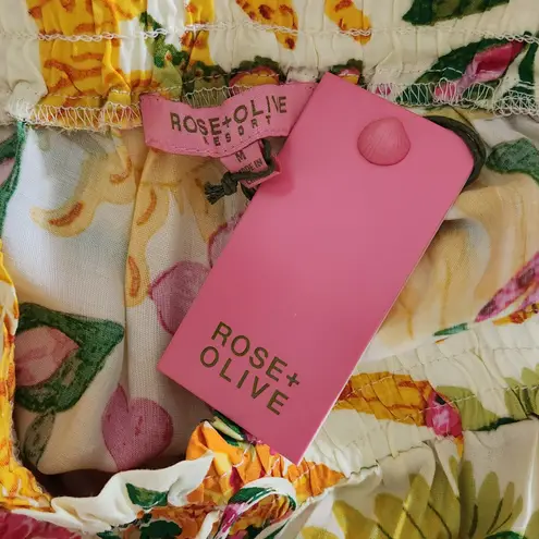 Rose + Olive Yellow Tropical Print Wide-Leg Pants NWT Size Medium