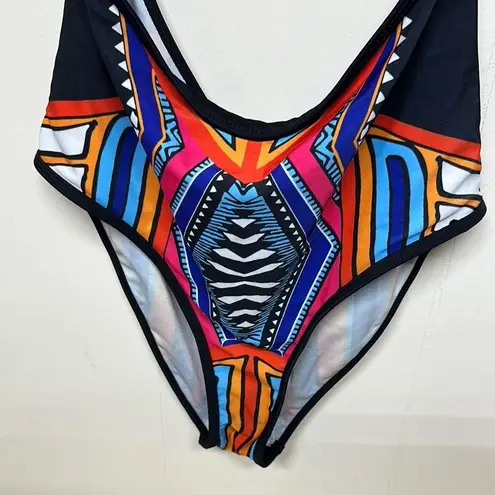 Ekouaer Black and Blue multicolored One Piece Swimsuit with Cut-Out Design