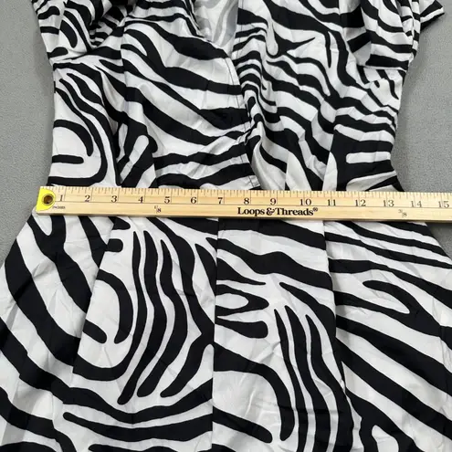 S.DEER Jumpsuit Zebra Print Wide Leg Long Sleeve V Neck Tie Waist One Piece NWT Black