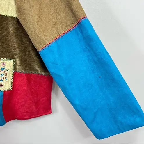 Vintage 90s Koret Suede Patchwork Button Up Jacket Women's 22W Colorful Blue Red