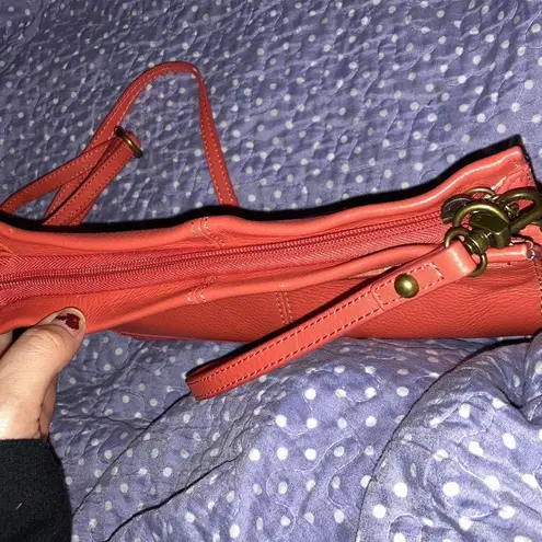 The Sak Salmon Pink Orange Leather Crossbody Purse